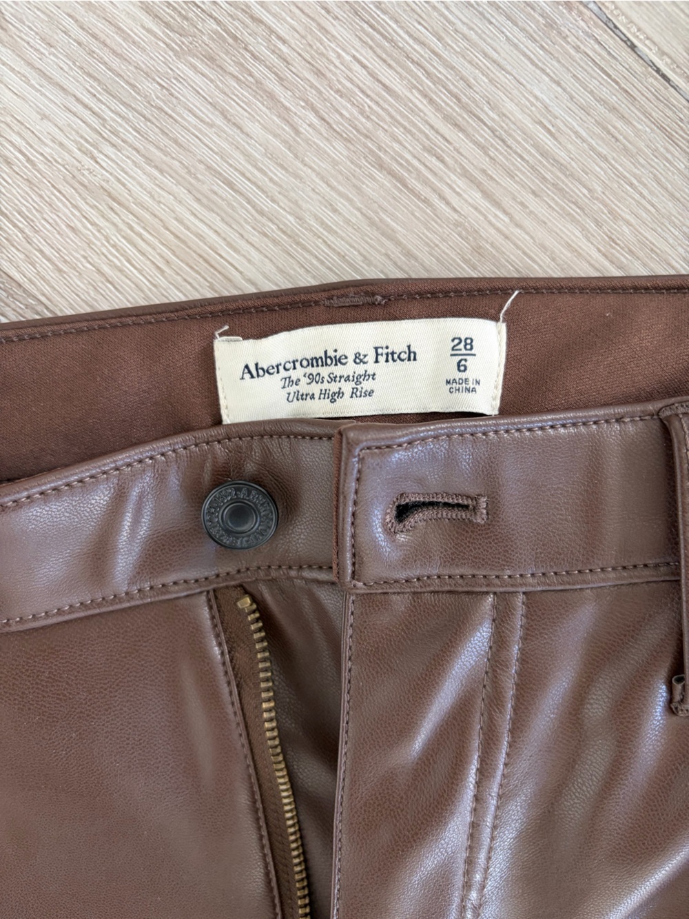 Abercrombie Brown Leather Straight-Leg Pants - Picture 2 of 2